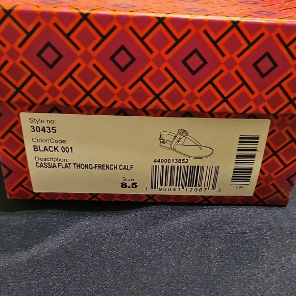 Tory Burch Black Sandals with Gold Emblem - Picture 3 of 8